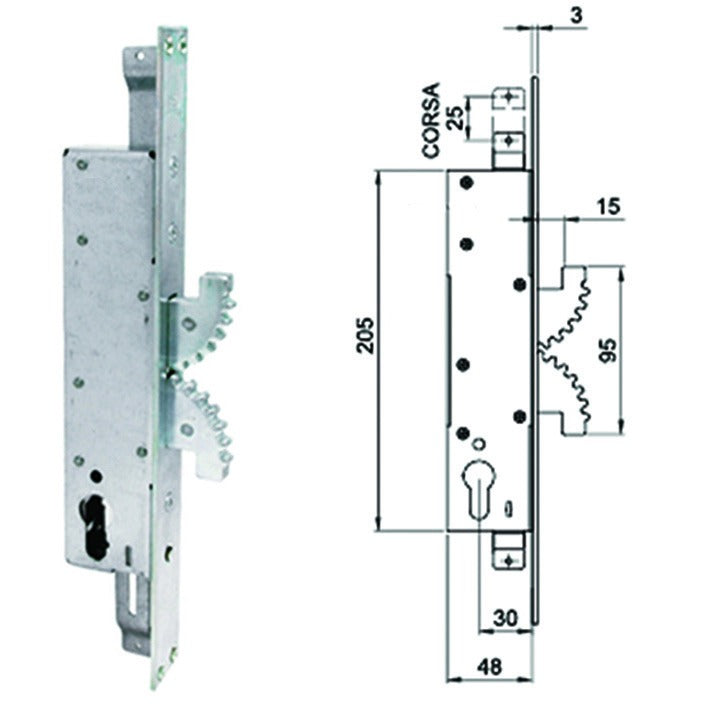 SERRATURA INFILARE TRIPL.MONTANTI GANCI CIPIERRE BUNKERLOCKS 4003