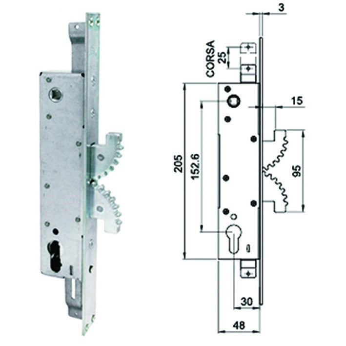 SERRATURA INFILARE TRIPL.MONTANTI GANCI C/Q.MANIGLIA CIPIERRE BUNKERLOCKS 4001