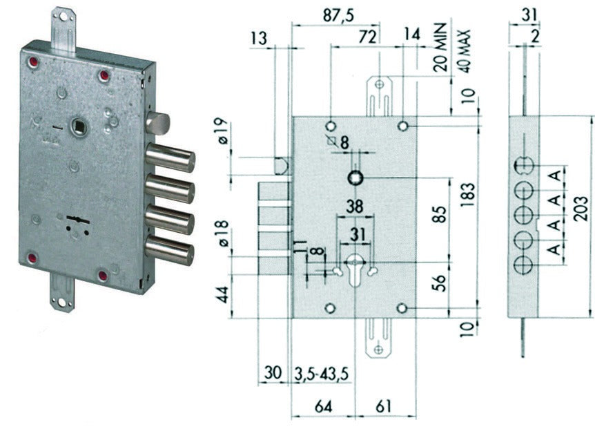 SERRATURA TRIPLICE APPLICARE CON SCROCCO DOPPIA MAPPA BLINDATE CISA 57515/28