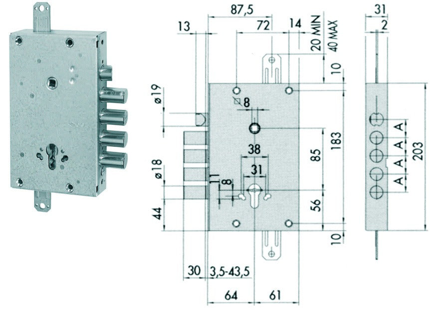 SERRATURA TRIPLICE APPLICARE CON SCROCCO CILINDRO EU BLINDATE CISA 56515